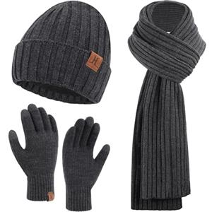 ZASFOU Uomo Cappello Invernale Sciarpa Guanti Touch Screen Set Caldo Pile Foderati in Maglia Berretto Cappelli Sciarpe Lunghe Guanto Regalo per Uomo