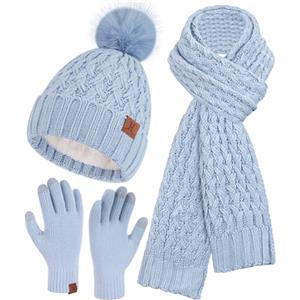 Bequemer Laden Cappello Donna Invernale Sciarpa Lunga Guanti Touch Screen | Elegante Berretti Cappelli Donna Invernali con Pon Pon e Pile Sciarpe a Trecce Guanti Termici Sci Snowboard Regalo Natale