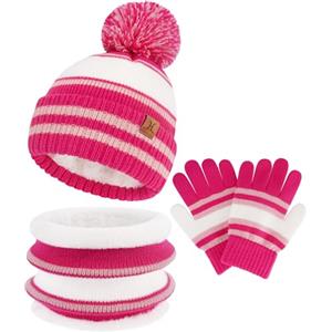 Bequemer Laden Invernale Cappello Bambino Scaldacollo Guanti Termici 2-7 | Termico Beanie Berretto Bambino con Pon Pon Caldo Scaldacollo Guanti Touch Screen per 2-7 Anni Bambina Bambini Regalo Natale