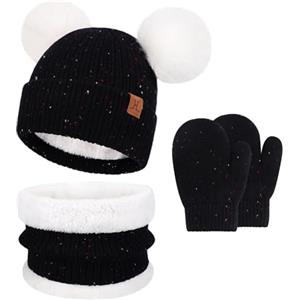 Bequemer Laden Invernale Cappello Berretto Sciarpa Guanti Bambino 0-8 Anni | Invernali Termici Cappelli Berretti con Pon Pon Pile Scaldacollo Muffole Guanti a Manopola Bambino Bambina 0-8 Regalo Natale