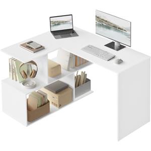 WOLTU Scrivania Angolare, Scrivania Ufficio per Computer, Bianco | 120x100x75 cm, a Forma di L con Libreria, Studio, Soggiorno