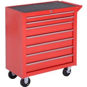 DURHAND Carrello Porta Attrezzi con 7 Cassetti e Tappetini in EVA Rosso | Carrello Officina Portautensili, Serratura, 2 Chiavi, 2 Ruote con Freno, 2 Ruote Girevoli, Maniglia, Acciaio per Garage