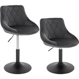 WOLTU Sgabelli Trucco Set 2,Sedie Cucina con Schienale Velluto,Grigio Scuro | Sgabello per Toeletta Trucco, Sedia Alta per Cucina, Sedia Girevole per Ufficio, Regolabile in Altezza, 42-58 cm