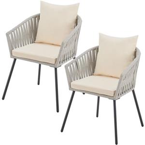 Juskys Sedie da giardino Rope set 2 pezzi - Resistenti alle intemperie - con cuscini per seduta e schienale in poliestere - Grigio chiaro