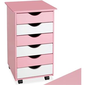 tectake® Cassettiera Ufficio con Ruote 65x36x40cm, Cassettiera Scrivania, Mobiletto salvaspazio 6 Cassetti, Organizer cancelleria, Cassetti Scrivania, Mobiletto con Ruote per Ufficio, Studio - Rosa