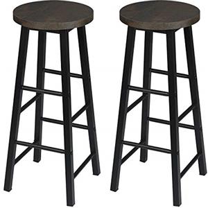 WOLTU Sgabelli Cucina Set di 2, con Poggiapiedi a doppio strato, Ruggine | Sgabello Alto 71 cm, Seduta Tonda, Sedia Alta, per Penisola Cucina, Sala da pranzo, in Acciaio Legno