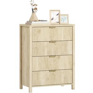 HOMCOM Cassettiera Camera da Letto 4 Cassetti 70x38x93 cm Legno Naturale | Cassetti Scanalati, Comò Camera da Letto in Legno, Maniglie Dorate, per Soggiorno Sala da Pranzo Corridoio