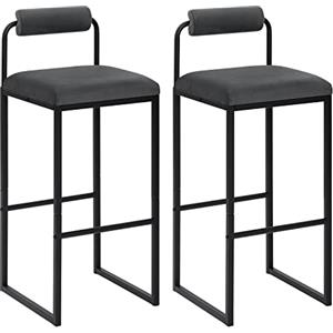 WOLTU Sgabelli Bar Set di 2, con Schienale, in Velluto Grigio Scuro | Sedie Alte con Poggiapiedi, Moderni Design, Sgabelli da Cucina Imbottiti, in Metallo