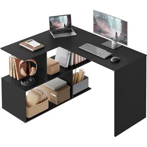 WOLTU Scrivania Angolare, Tavolo da Lavoro | 120x100 cm, a Forma di L con Libreria, per Computer, Studio, Soggiorno, Nero