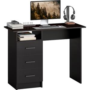 HOMCOM Scrivania Salvaspazio, 3 Cassetti, Ripiano Aperto, 100x40cm, Nero | Scrivania con Cassetti, Moderna, Tavolo PC, per Computer Casa Ufficio Studio Camera da Letto Lavoro