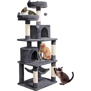 Yaheetech Albero Tiragraffi per Gatti Adulti Grandi Medi con Giocattolo Gioco Palle in Corda Sisal Naturale 61 x 49 x 158 cm Grigio Scuro
