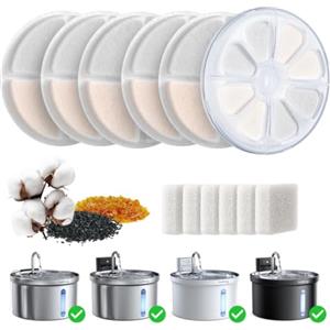FEELNEEDY 6 Pezzi Filtri+1 ABS Guscio+6 Pezzi Spugne a Pompa d'Acqua | per Fontanella per gatti 3,5L(FN-W08L/W08)