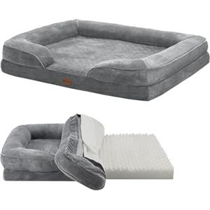 Juskys Cuccia per Cani Sheena XL ortopedica, lavabile e antiscivolo - 105 x 82 x 17 cm - Divano per cani morbido per cani di taglia grande grigi - Letto per animali