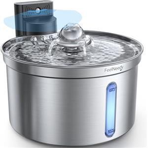 FEELNEEDY Fontanella per Gatti Senza Fili Acciaio 3,5L con Sensore di Movimento | FEELNEEDY Fontana per Gatti Separazione Acqua-Batteria 4000mAh, 3 Modalità, 1 Filtro Carbone Attivo [FN-W19]