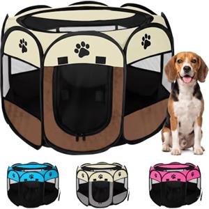 JUPPLIES Recinto Pieghevole per Cani e Gatti - Box Portatile in Tessuto Oxford Impermeabile, per Cuccioli e Animali da Interno o Esterno, Montaggio Rapido Senza Attrezzi (Marrone, 114x114x58cm, 8)