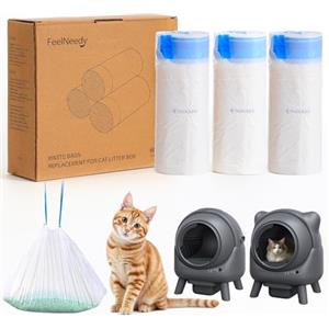 FEELNEEDY Sacchetti per Escrementi per Gatti 3 Rotoli*20, Sacchi per Lettiera | Autopulente per Gatti FEELNEEDY, Ultra Resistenti, Spessi con Chiusura a Cordino