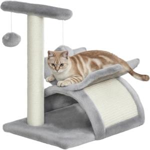 PawHut Tiragraffi per Gatti in Peluche con Cuccia, 40x30x43cm, Grigio | Graffiatoio e Palo in Sisal, 2 Palline