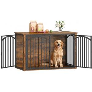 Fobyfurny Gabbia per Cani, 120 x 65 x 81 cm, Marrone Rustico e Nero | 4 Porte, Gabbia per Cani in Legno, Tavolo Supplemento, Cane di Grande Taglia, Cuccia Cane Interno FPDC003FD1