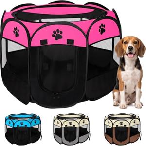 JUPPLIES Recinto Pieghevole per Cani e Gatti - Box Portatile in Tessuto Oxford Impermeabile, per Cuccioli e Animali da Interno o Esterno, Montaggio Rapido Senza Attrezzi (Rosa, 114x114x58cm, 8)