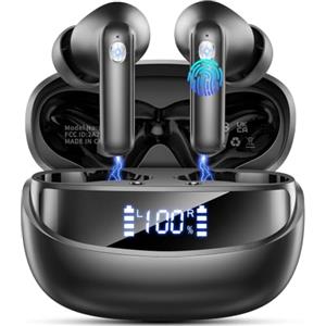 Nerunsa Nuovo Cuffie Bluetooth 5.4, Auricolari Bluetooth Stereo HiFi Con 4 ENC Microfoni Anti-Rumore, Durata 50 Ore Cuffiette In Ear, Cuffiette Touch Control, Impermeabili IP7 Cuffie Senza Fili, LED-Display
