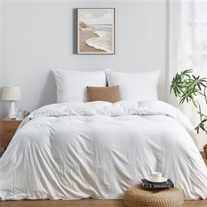 Duvetnova Copripiumino Matrimoniale 200x200 Bianco, Microfibra Prelavata Super Morbida Effetto Cotone, Certificazione OEKO-TEX, 1 Copripiumino 200x200 + 2 Federe 80x80 cm