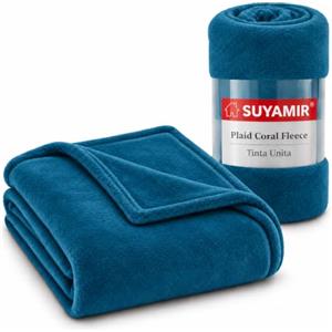 Suyamir Plaid Coral Fleece 130x160 cm, Coperta Morbida in Pile, Blu Cielo | Morbido e Soffice, Plaid in Pile Coral Fleece, Tinta Unita, Ideale per Divano e Letto