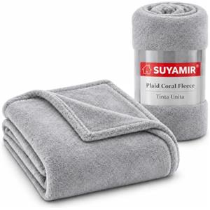 SUYAMIR Plaid Coral Fleece 130x160 cm, Coperta Morbida in Pile, Grigio | Morbido e Soffice, Plaid in Pile Coral Fleece, Tinta Unita, Ideale per Divano e Letto