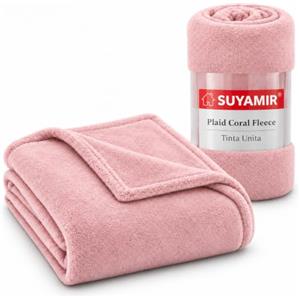 SUYAMIR Plaid Coral Fleece 130x160 cm, Coperta Morbida in Pile, Rosa | Morbido e Soffice, Plaid in Pile Coral Fleece, Tinta Unita, Ideale per Divano e Letto