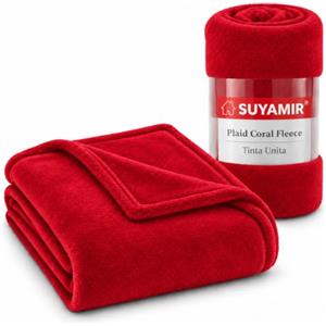 SUYAMIR Plaid Coral Fleece 130x160 cm, Coperta Morbida in Pile, Rosso | Morbido e Soffice, Plaid in Pile Coral Fleece, Tinta Unita, Ideale per Divano e Letto