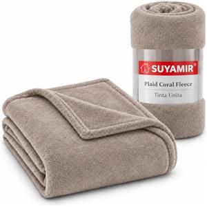 Suyamir Plaid Coral Fleece 130x160 cm, Coperta Morbida in Pile, Tortora | Morbido e Soffice, Plaid in Pile Coral Fleece, Tinta Unita, Ideale per Divano e Letto