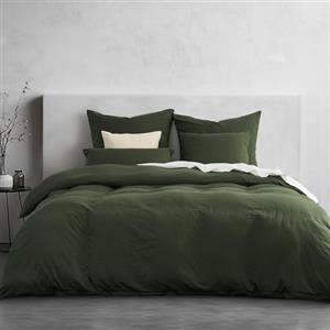 Duvetnova Copripiumino Singolo 135x200 Verde Oliva, Microfibra Prelavata Super Morbida Effetto Cotone, Certificazione OEKO-TEX, 1 Copripiumino 135x200 + 1 Federa 80x80 cm