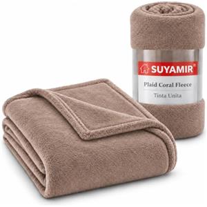 Suyamir Plaid Coral Fleece 130x160 cm, Coperta Morbida in Pile, Marrone | Morbido e Soffice, Plaid in Pile Coral Fleece, Tinta Unita, Ideale per Divano e Letto