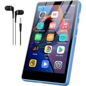SWOFY Lettore MP3 e MP4 con Bluetooth e Wi-Fi, touch screen da 4,0 pollici | Il lettore MP3 supporta Spotify, Audible, Play Store e radio FM, espansione fino a 1 TB (nero) (blu)
