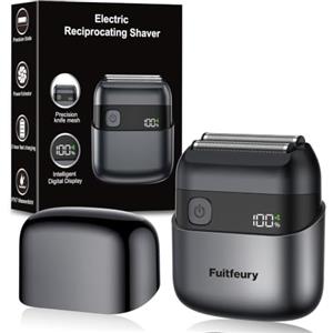 FUITFEURY Mini Rasoio Elettrico Uomo Portatile, Rasoio da Barba e Viso Senza Fili IPX7 Impermeabile con Display LED, Ricarica Rapida USB-C, Lame di Precisione e Tecnologia Micro-Pettine per Viaggi Casa Nero