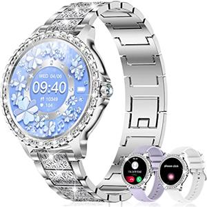 fitonyo Smartwatch Donna Diamond,1.32''Smartwatch Donna Chiamate e whatsapp,Fisiologia Femminile Cardiofrequenzimetro SpO2/Monitoraggio del Sonno/120 Allenamenti, Orologio Smart Watch per iOS Android