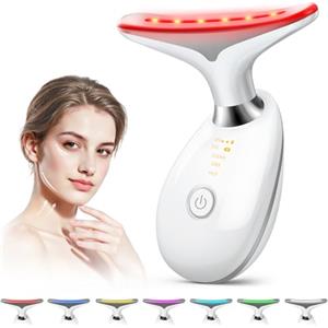 NIEOUIP Massaggiatore Viso, 7 Colori Radiofrequenza Viso, 3 Modalità Dispositivo di Bellezza Antirughe, 45°C EMS Gua Sha, Doppio Mento Lifting Strumento Guasha Viso per Tonificare Jawliner Pulizia, Bianco