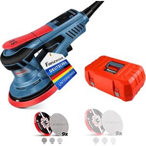 FANZTOOL Levigatrice Rotorbitale Professionale Brushless 350W (125/150mm) | Levigatrice Orbitale 125 mm / 150mm, 5 mm di Orbita, 7 Velocità, 18 Dischi Abrasivi a Rete, Valigetta