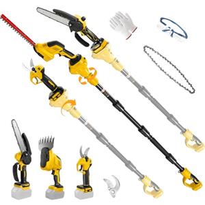ConBlom Tagliasiepi telescopico 8 in 1 e motosega compatibile con batteria Dewalt | Mini motosega da 20,3 cm e tagliasiepi a batteria, set di attrezzi da giardino, motore senza spazzole