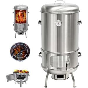 Efficieran Barbecue a Carbone Affumicatore Verticale in Acciaio | Affumicatore a Barile Verticale con Porta d'Accesso e Termometro Integrato per Affumicare Carne all'Aperto