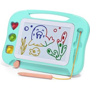 SGILE Lavagna Magica Bambini, Portatile Tavola Disegno con 4 Zone Colorate | Lavagnetta Magnetica Cancellabile con 3 Timbri, Giocattoli Educativi e Regalo per Bambina Bambino 1-4 Anni, 18 x 25 cm, Verde