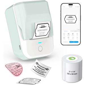 TYPONOS PM240 - Stampante per etichette Bluetooth, con 1 rotolo, verde | Etichettatrice senza inchiostro da 2 pollici, batteria da 1500 mAh, compatibile con diversi dispositivi, per lavoro, ufficio