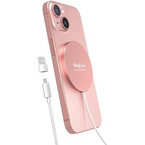 Hoonyer Caricatore Wireless Magnetico 2 in 1 - Design Ultra Sottile in Lega di Alluminio Compatibile con iPhone 16/15/14/13/12 (tutti i modelli) e AirPods 4/3/2/Pro (Rosa)