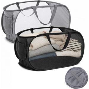 Cryptadg 2 Pezzi Cesto Portabiancheria Pieghevole, Pop-Up Cesto Biancheria | 36 x 36 x 58cm Cesto Portabiancheria Salvaspazio, Cesta Panni Sporchi Pieghevole con Manici, per Bagno Dormitorio Lavanderia