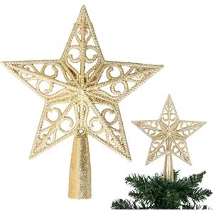 SHATCHI Puntale per albero di Natale a forma di stella glitterata dorata da 14,5 cm, infrangibile, per decorazioni per albero di Natale, albero di Natale, corona