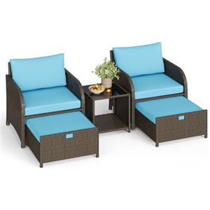 Garvee Set Salotto da Giardino in Rattan 5 Pezzi con Tavolo e Poltrone | Rattan resistente, Cuscini imbottiti, Tavolo da caffè, Set 5 pezzi, Patio, Terrazza, Balcone
