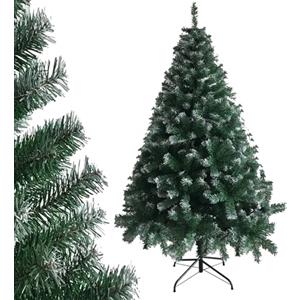 Alightup Albero di Natale artificiale di alta qualità con base in metallo per decorazione natalizia 120/150/180/210 cm, verde bianco (verde e bianco 150 cm)