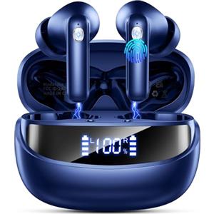 Nerunsa 2026 Cuffie Bluetooth 5.4, Auricolari Bluetooth Stereo HiFi Con 4 ENC Microfoni Anti-Rumore, Durata 50 Ore Cuffiette In Ear, Cuffiette Touch Control, LED-Display, Impermeabili IP7 Cuffie Senza Fili
