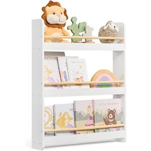 SONGMICS Libreria per Bambini, Scaffale per Giocattoli a 3 Ripiani | Libreria da Parete, Mobile per Cameretta Stanza dei Giochi, Bianco e Giallo, Collezione TEZA GKR013W02