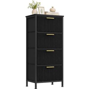 VASAGLE SONGMICS Cassettiera Camera da Letto, 4 Cassetti, Velluto a Coste | Mobiletto Salvaspazio, 39,6 x 30 x 96,2 cm, Acciaio, Soggiorno, Nero Inchiostro, Collezione Gretha, LGS214B301