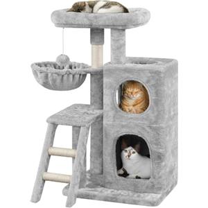 Yaheetech Albero Tiragraffi per Gatti 94 cm in Sisal e Truciolato Posatoio Piattaforma Cesta Scala Torre Gioco Grigio Chiaro